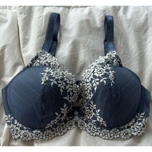 Wacoal Lace Trim Bra Full Coverage Support Comfort Blue 34D‎